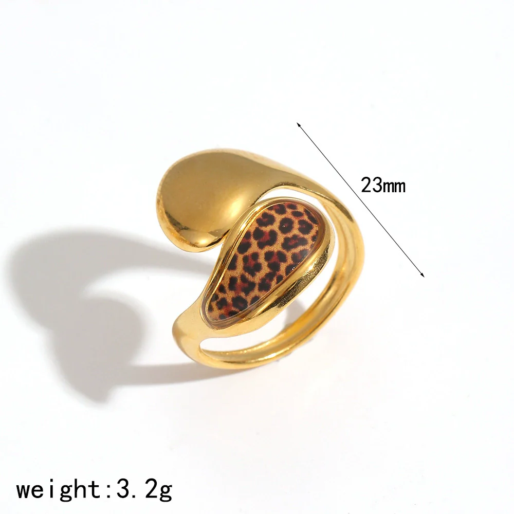 Wholesale Women's Stainless Steel Leopard Print Open Ring With Vacuum Plating Niche Design - Image 16