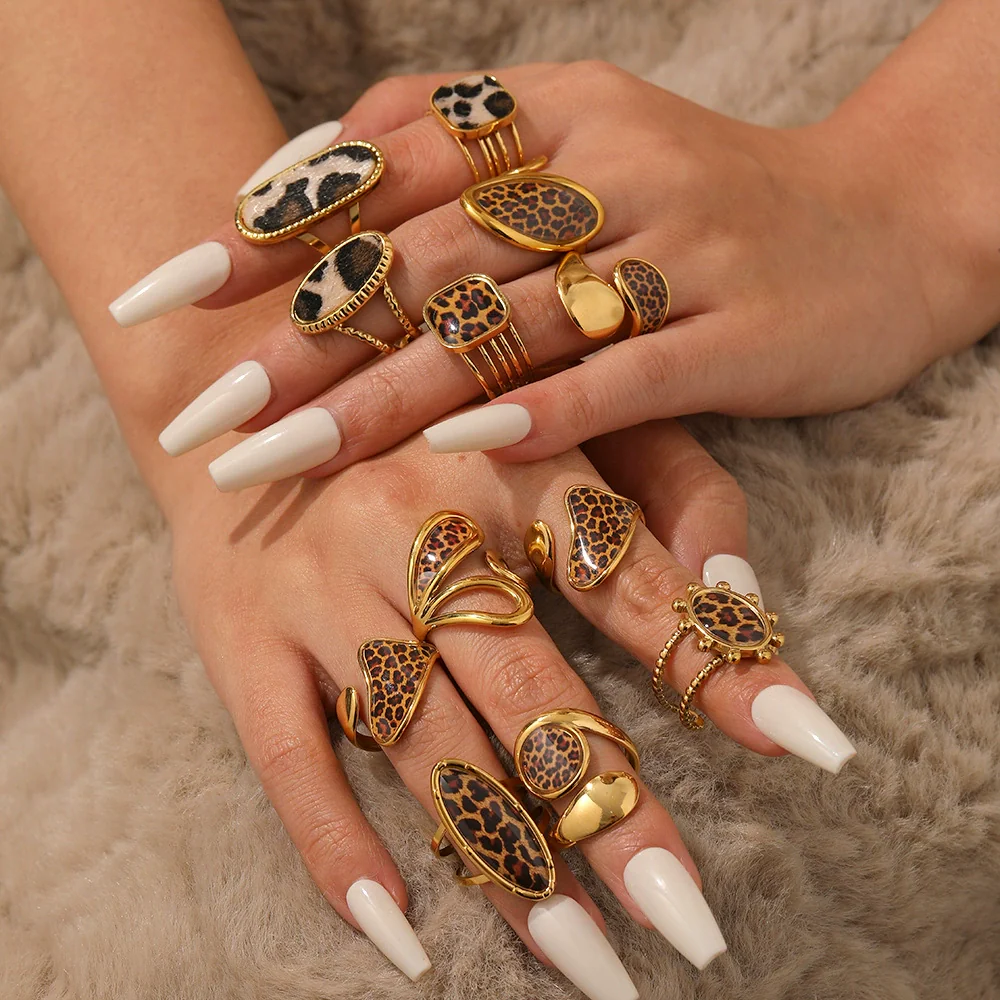Wholesale Women's Stainless Steel Leopard Print Open Ring With Vacuum Plating Niche Design - Image 2