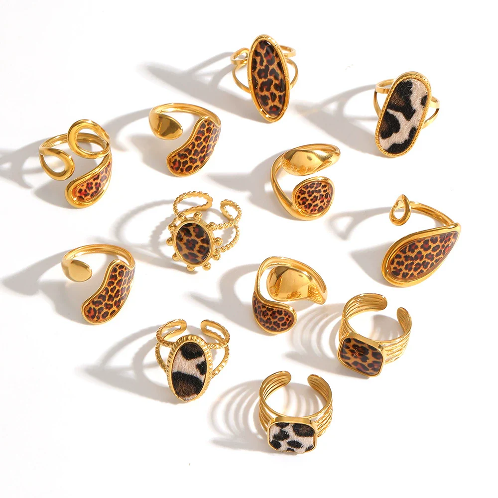 Wholesale Women's Stainless Steel Leopard Print Open Ring With Vacuum Plating Niche Design - Image 5