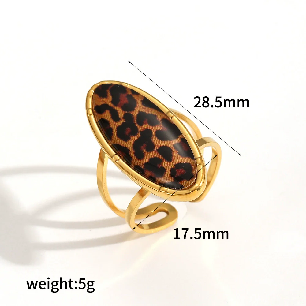 Wholesale Women's Stainless Steel Leopard Print Open Ring With Vacuum Plating Niche Design - Image 6