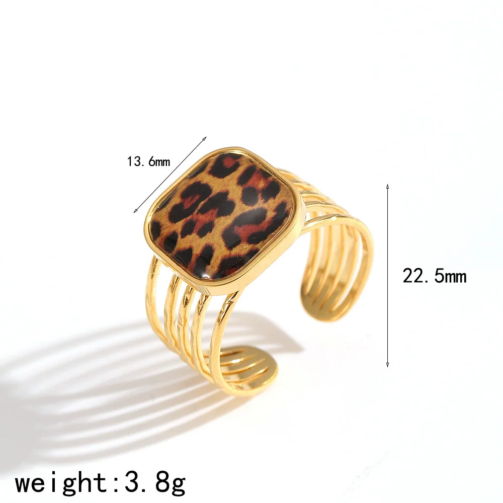 Wholesale Women's Stainless Steel Leopard Print Open Ring With Vacuum Plating Niche Design - Image 8