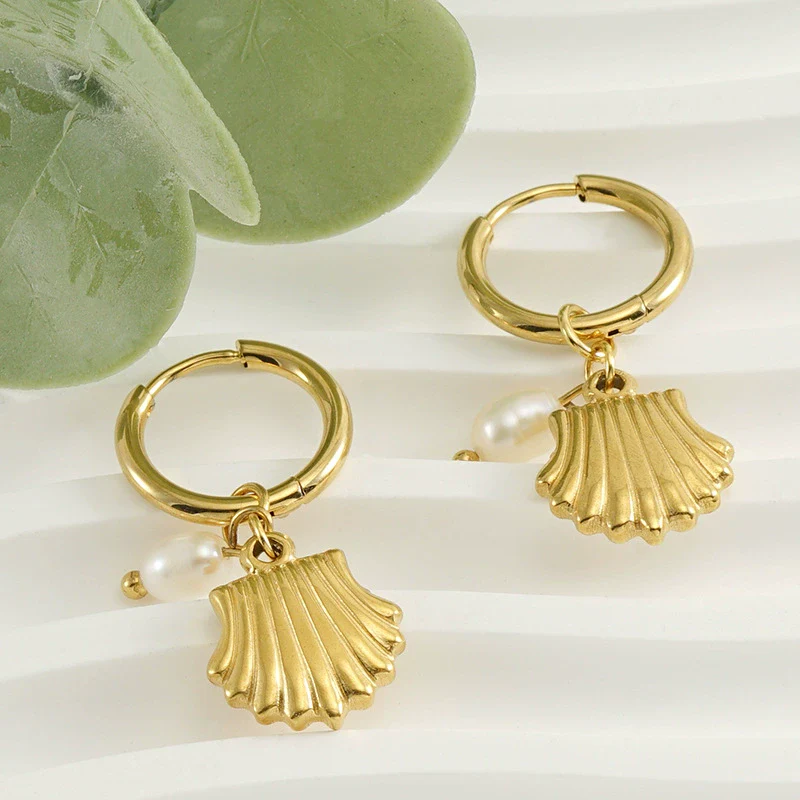 Wholesale Women's 316L Stainless Steel Natural Geometric Earrings With Electroplating Treatment - Image 2