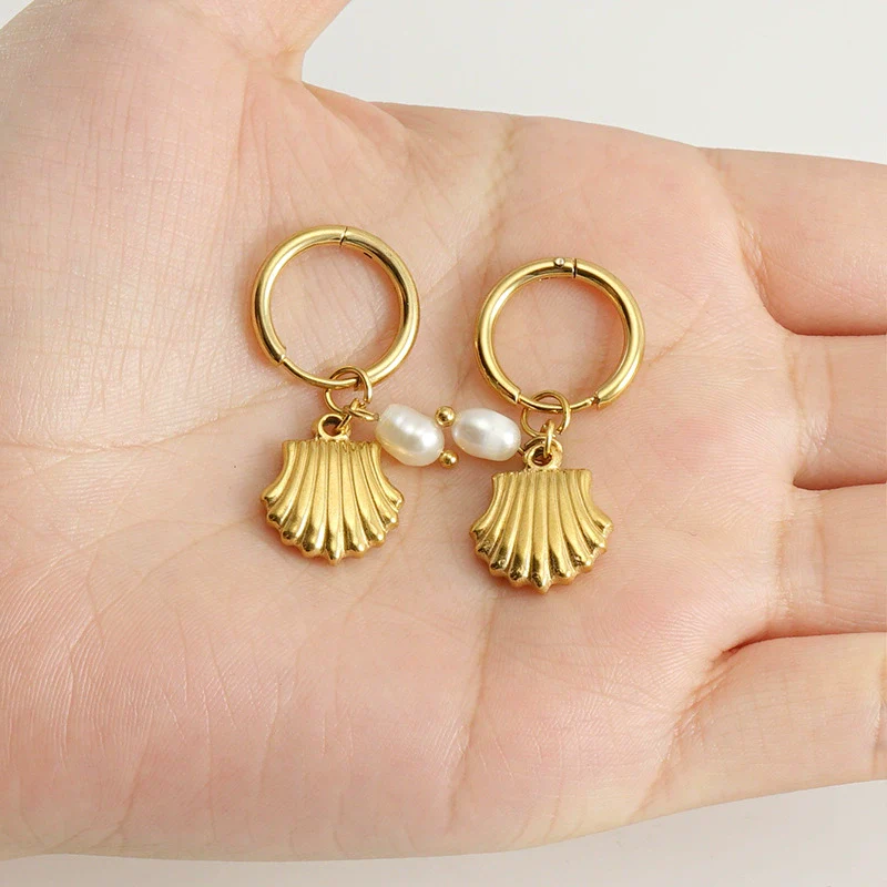 Wholesale Women's 316L Stainless Steel Natural Geometric Earrings With Electroplating Treatment - Image 3