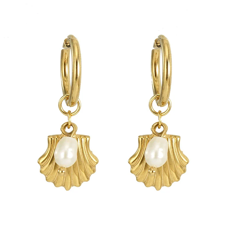 Wholesale Women's 316L Stainless Steel Natural Geometric Earrings With Electroplating Treatment - Image 5