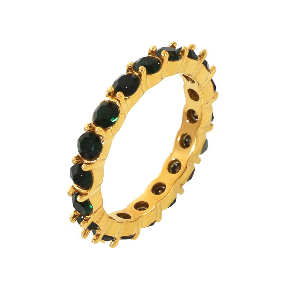 Wholesale Women's Stainless Steel Ring Inlaid With Green Glass Stone Pvd Plated 18K Gold Geometric Light Luxury Handmade Jewelry - Image 5