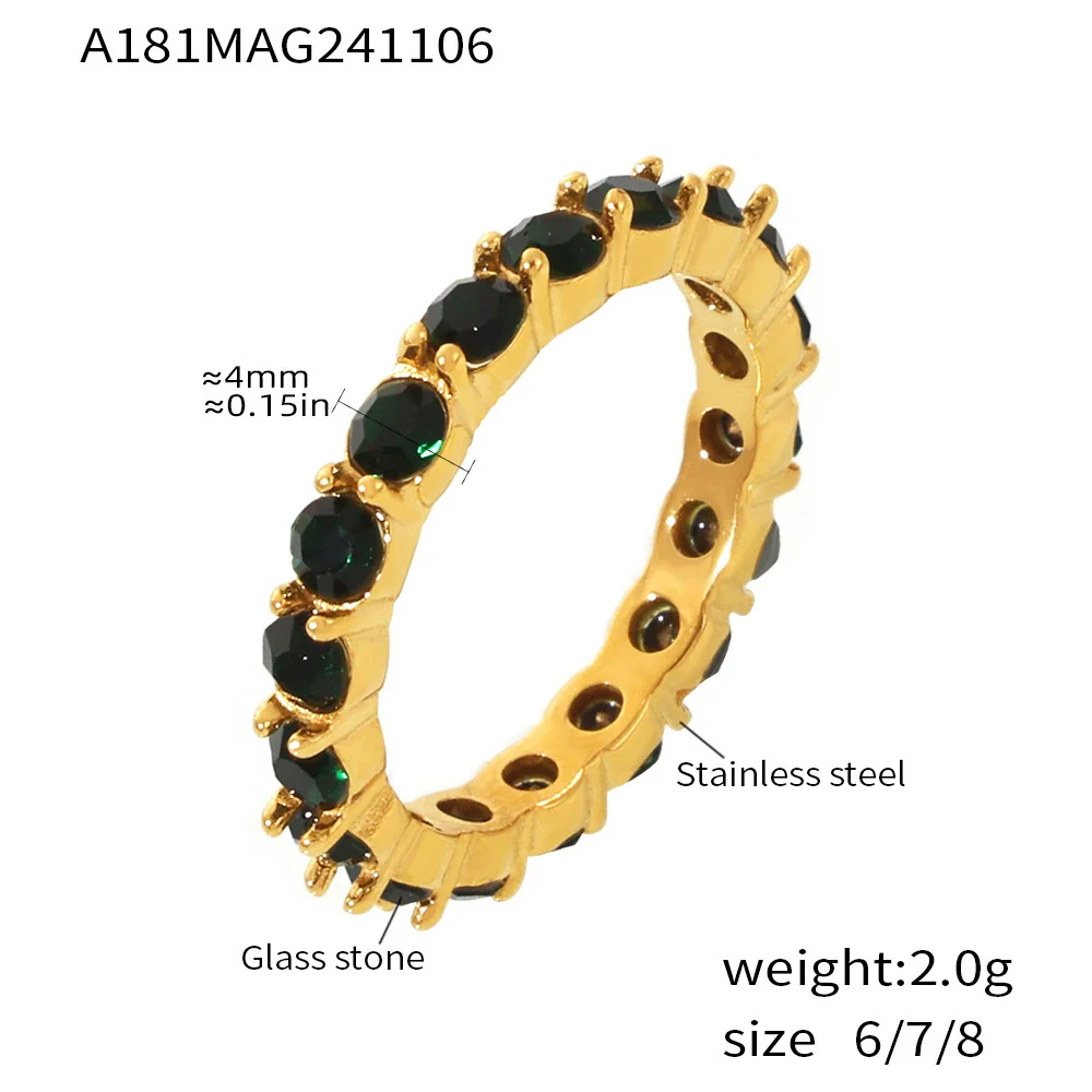 Wholesale Women's Stainless Steel Ring Inlaid With Green Glass Stone Pvd Plated 18K Gold Geometric Light Luxury Handmade Jewelry - Image 6