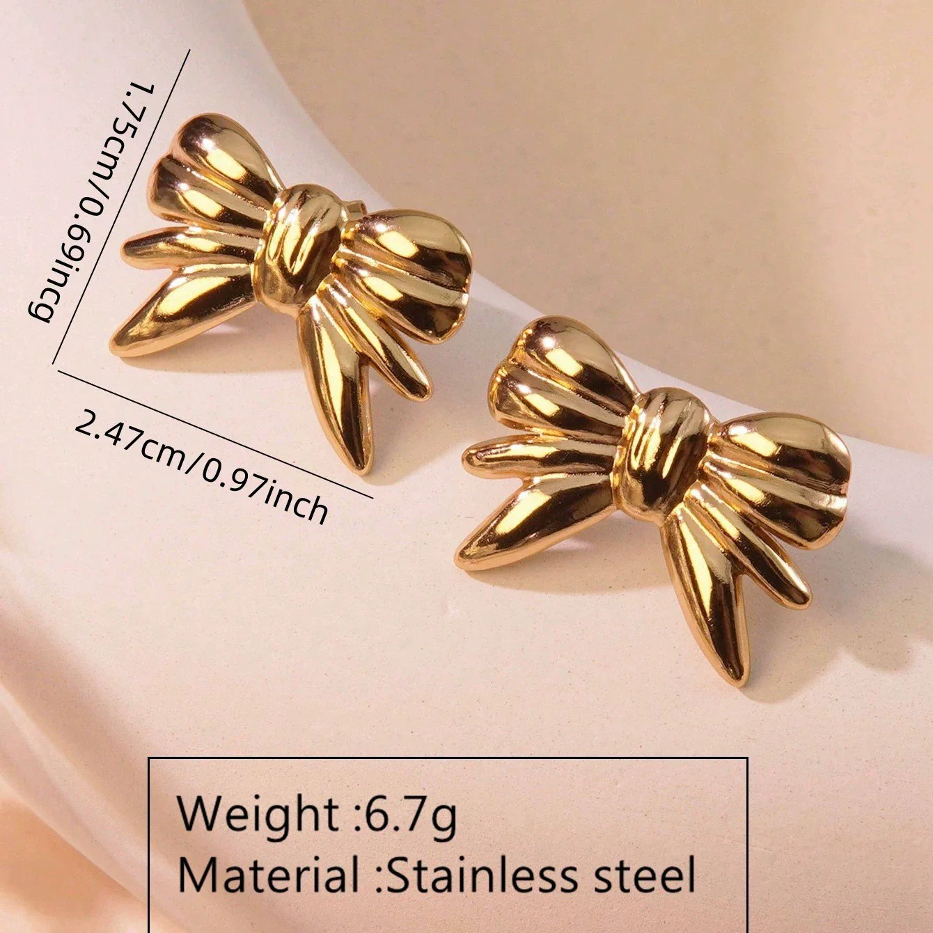 Wholesale Women's Stainless Steel Stamped Bow Tie Earrings With Hydraulic Design - Image 3