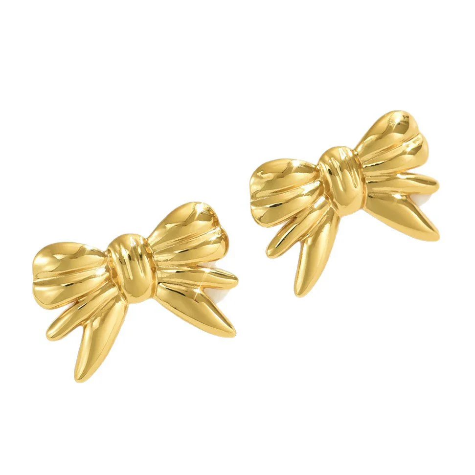 Wholesale Women's Stainless Steel Stamped Bow Tie Earrings With Hydraulic Design - Image 4