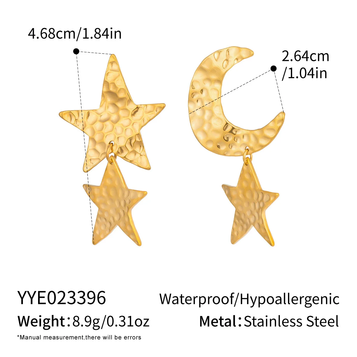 Wholesale Women's Stainless Steel Star Pattern Hammered Pvd Furnace Vacuum Real Gold Plated Stud Earrings Accessories - Image 6