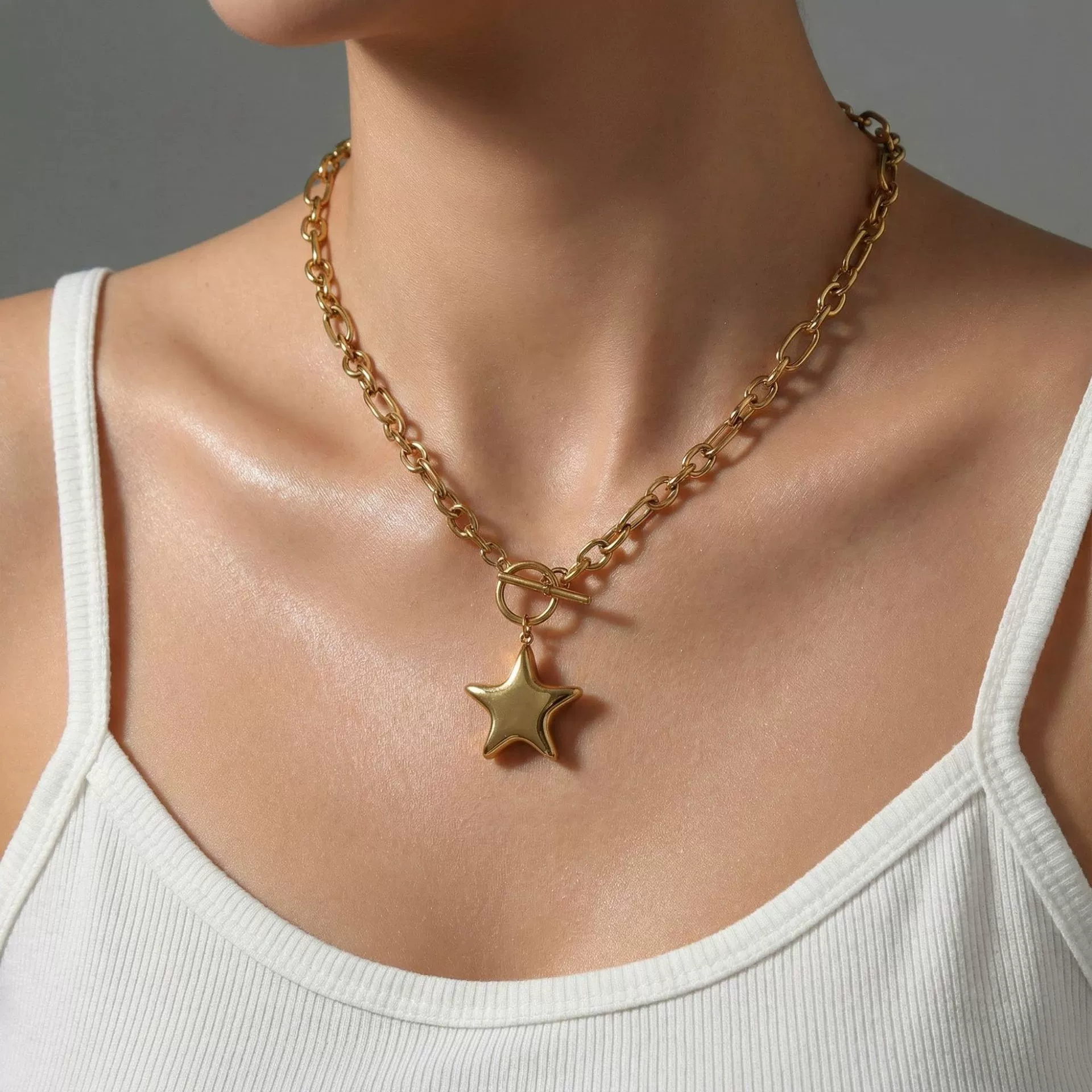 Wholesale Women's Stainless Steel Star Pendant Necklace With Electroplating Casual Style - Image 4
