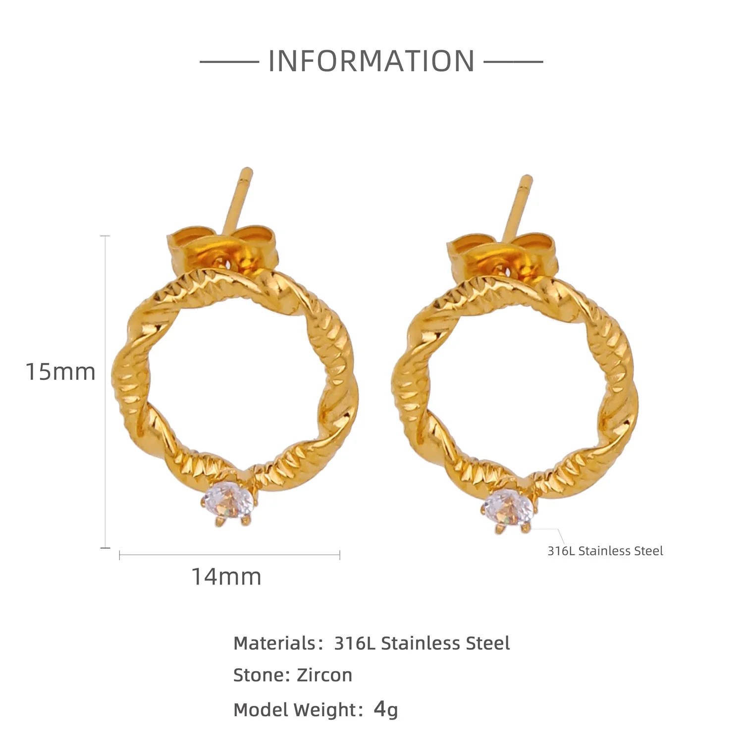 Wholesale Women's Stainless Steel Twisted Hollow Doublering Earrings With Flower And Geometric Patterns And Electroplating Treatment - Image 20