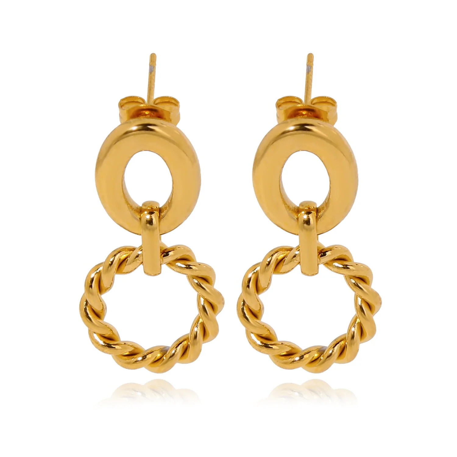 Wholesale Women's Stainless Steel Twisted Hollow Doublering Earrings With Flower And Geometric Patterns And Electroplating Treatment - Image 5