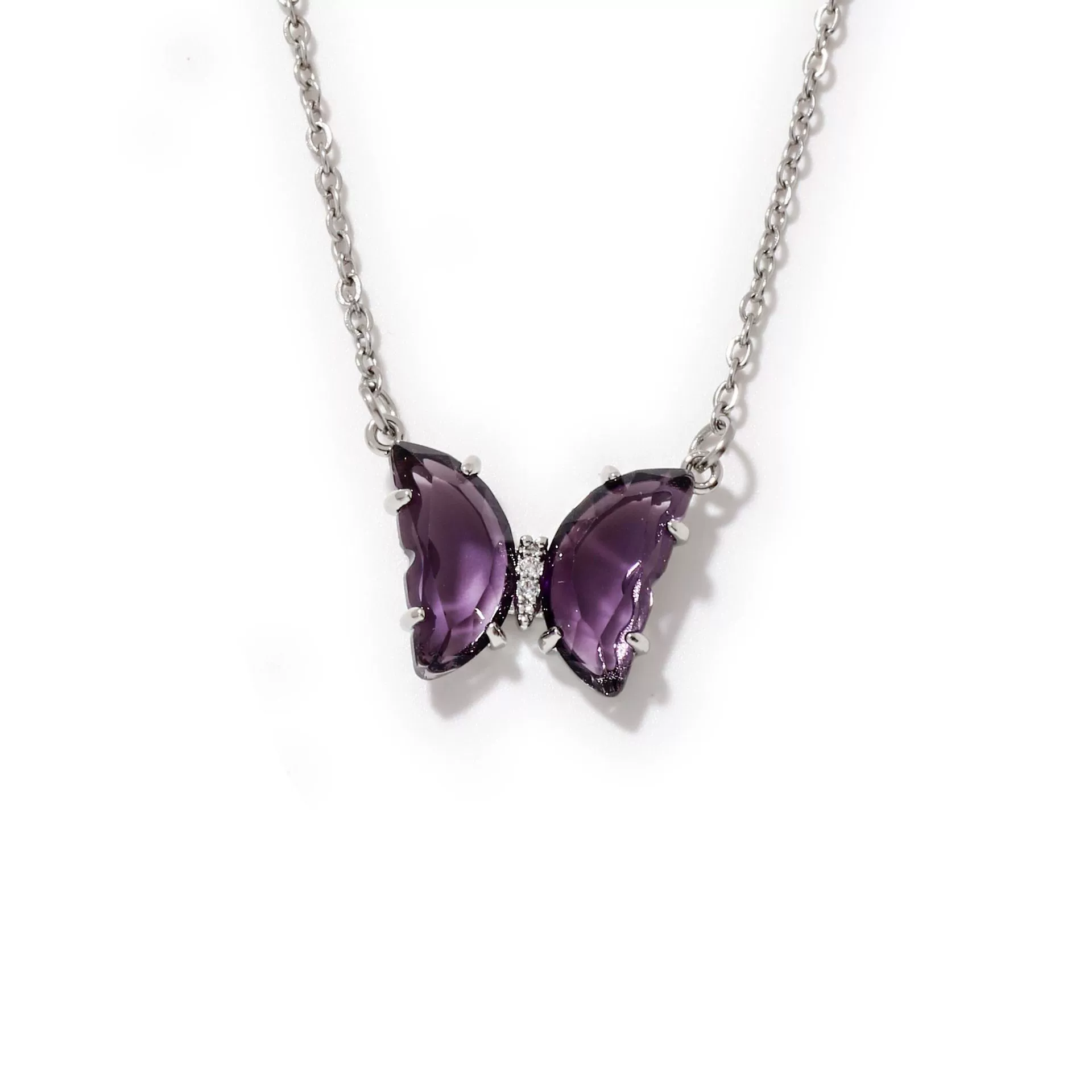 Wholesale Women's Stainless Steel Zircon Butterfly Sweet Style Necklace With Ochain Set With Glass - Image 5