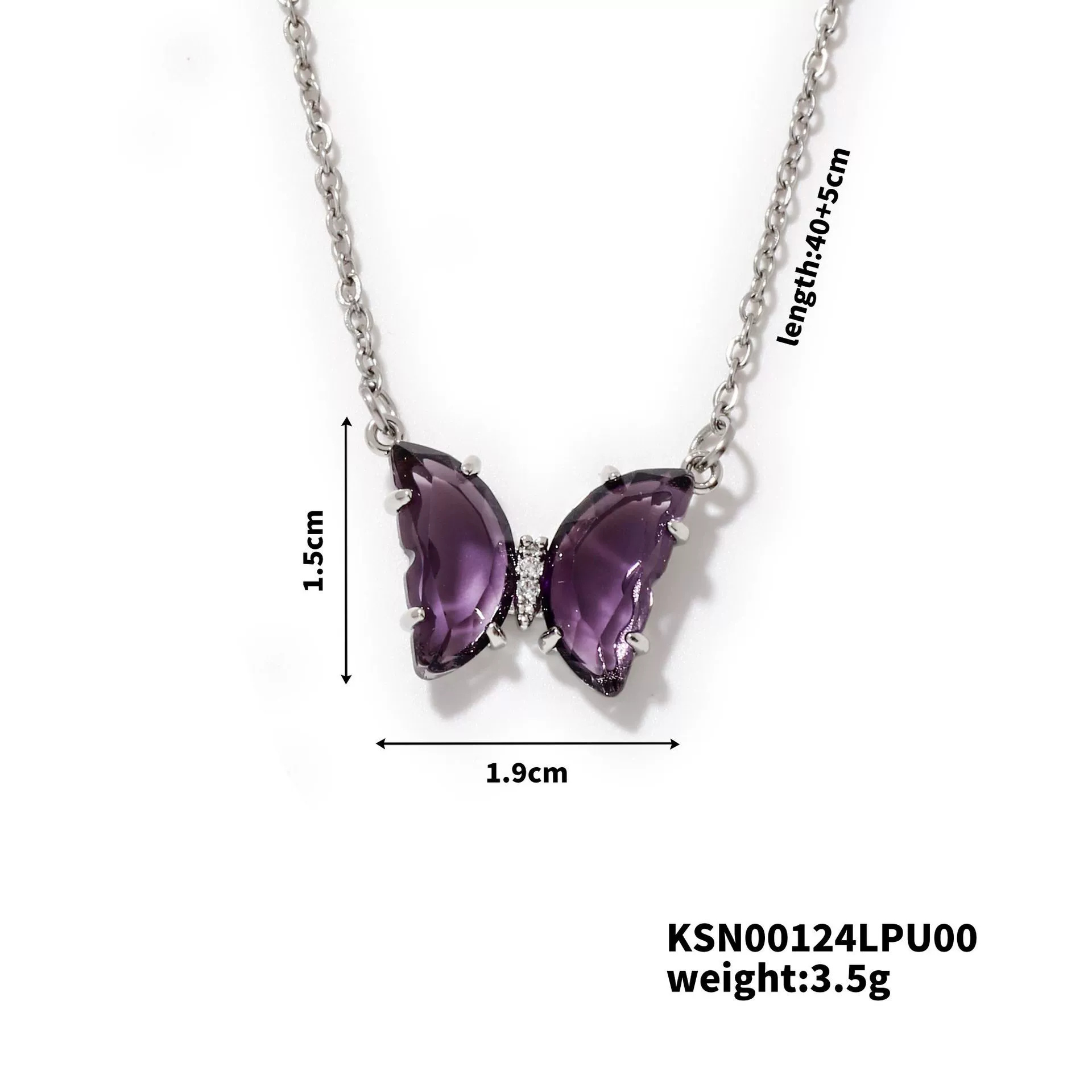 Wholesale Women's Stainless Steel Zircon Butterfly Sweet Style Necklace With Ochain Set With Glass - Image 7