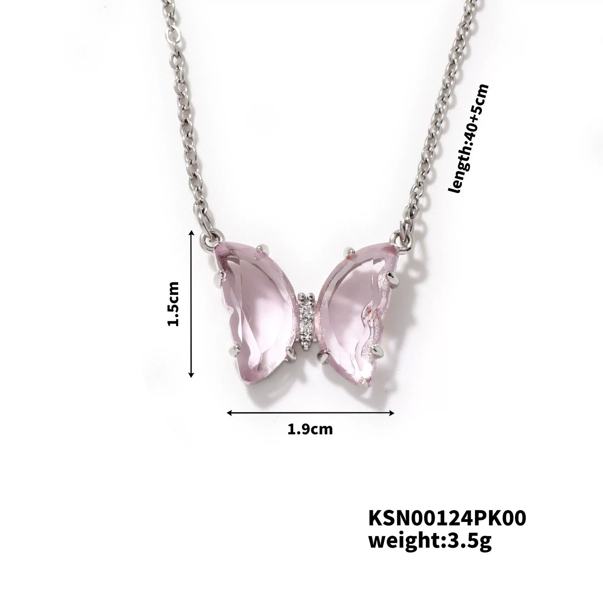 Wholesale Women's Stainless Steel Zircon Butterfly Sweet Style Necklace With Ochain Set With Glass - Image 8