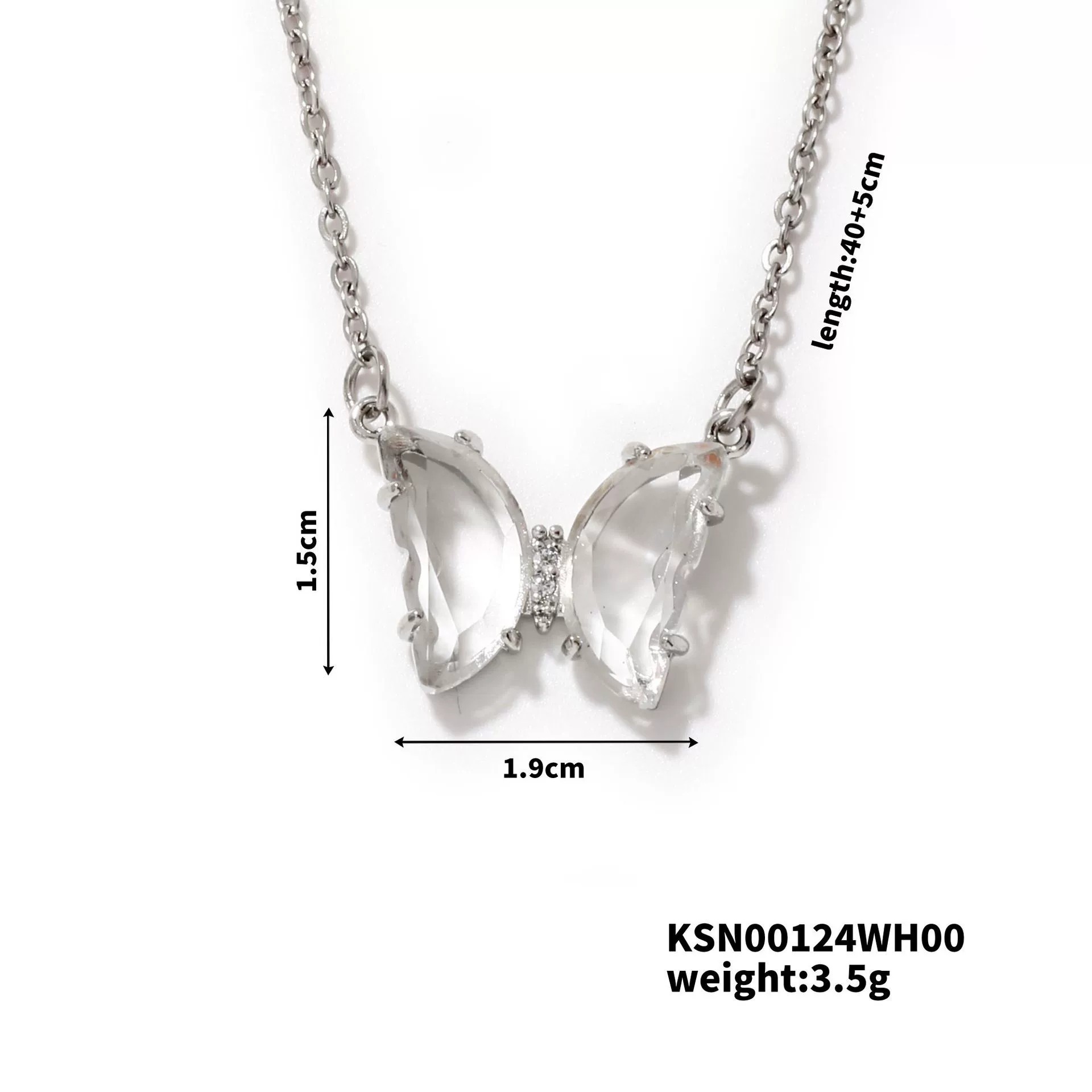 Wholesale Women's Stainless Steel Zircon Butterfly Sweet Style Necklace With Ochain Set With Glass - Image 9