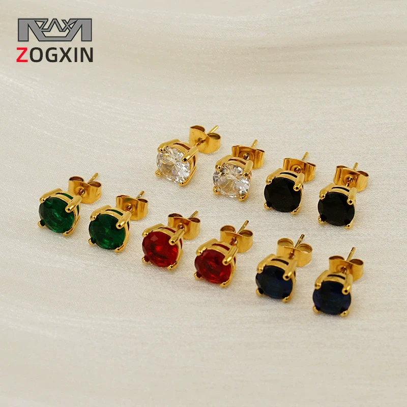 Wholesale Women's 316L Stainless Steel Zircon Earrings Simple Geometric Style Electroplated