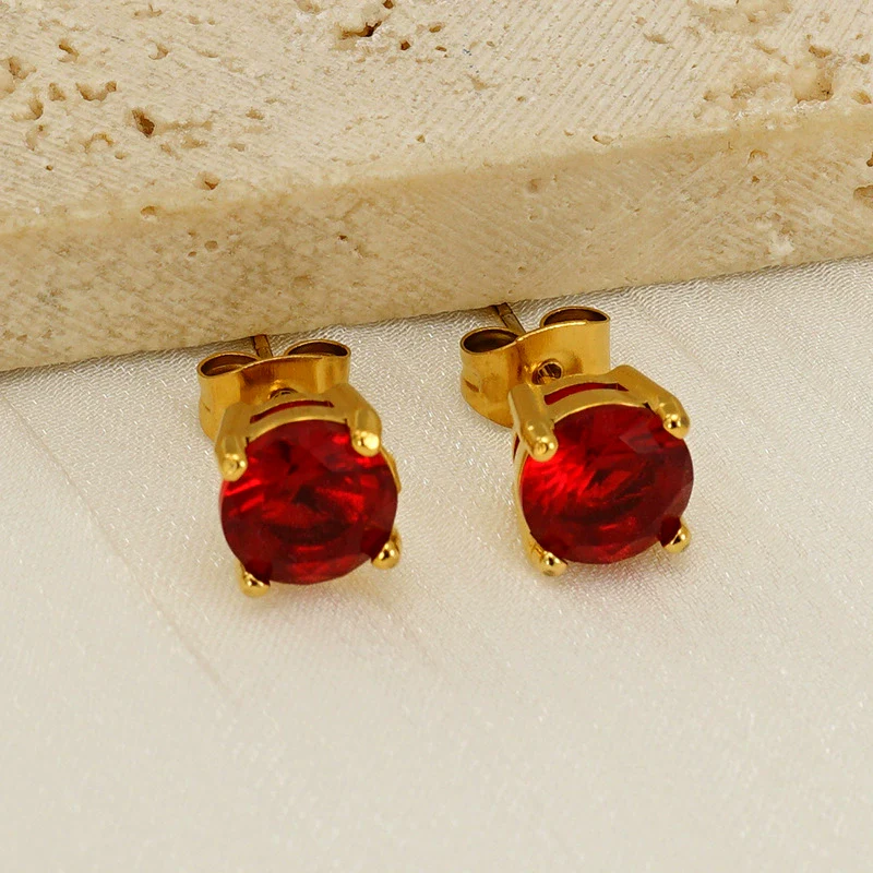 Wholesale Women's 316L Stainless Steel Zircon Earrings Simple Geometric Style Electroplated - Image 2