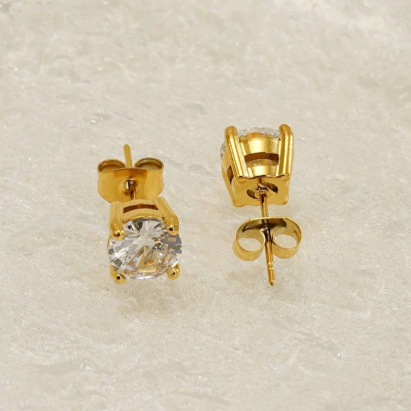 Wholesale Women's 316L Stainless Steel Zircon Earrings Simple Geometric Style Electroplated - Image 3