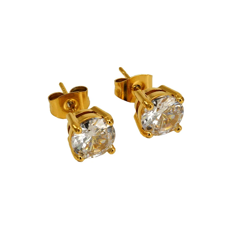 Wholesale Women's 316L Stainless Steel Zircon Earrings Simple Geometric Style Electroplated - Image 6
