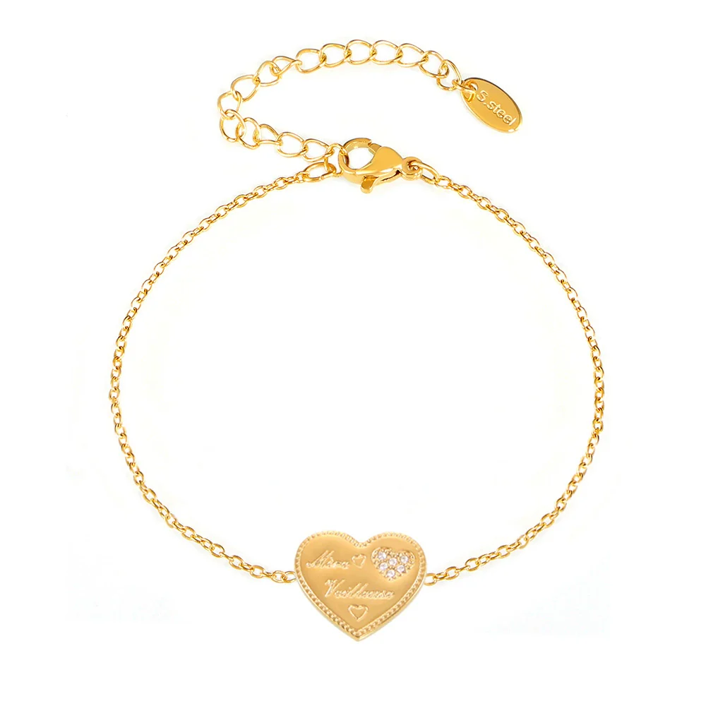 Wholesale Women's Stainless Steel Zircon Love Letter Heart Geometric Style Electroplated Bracelet - Image 5
