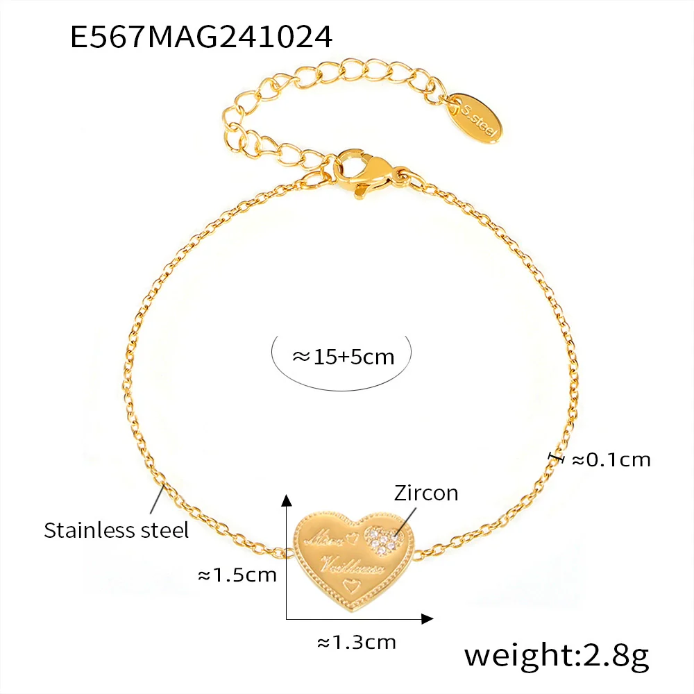 Wholesale Women's Stainless Steel Zircon Love Letter Heart Geometric Style Electroplated Bracelet - Image 6