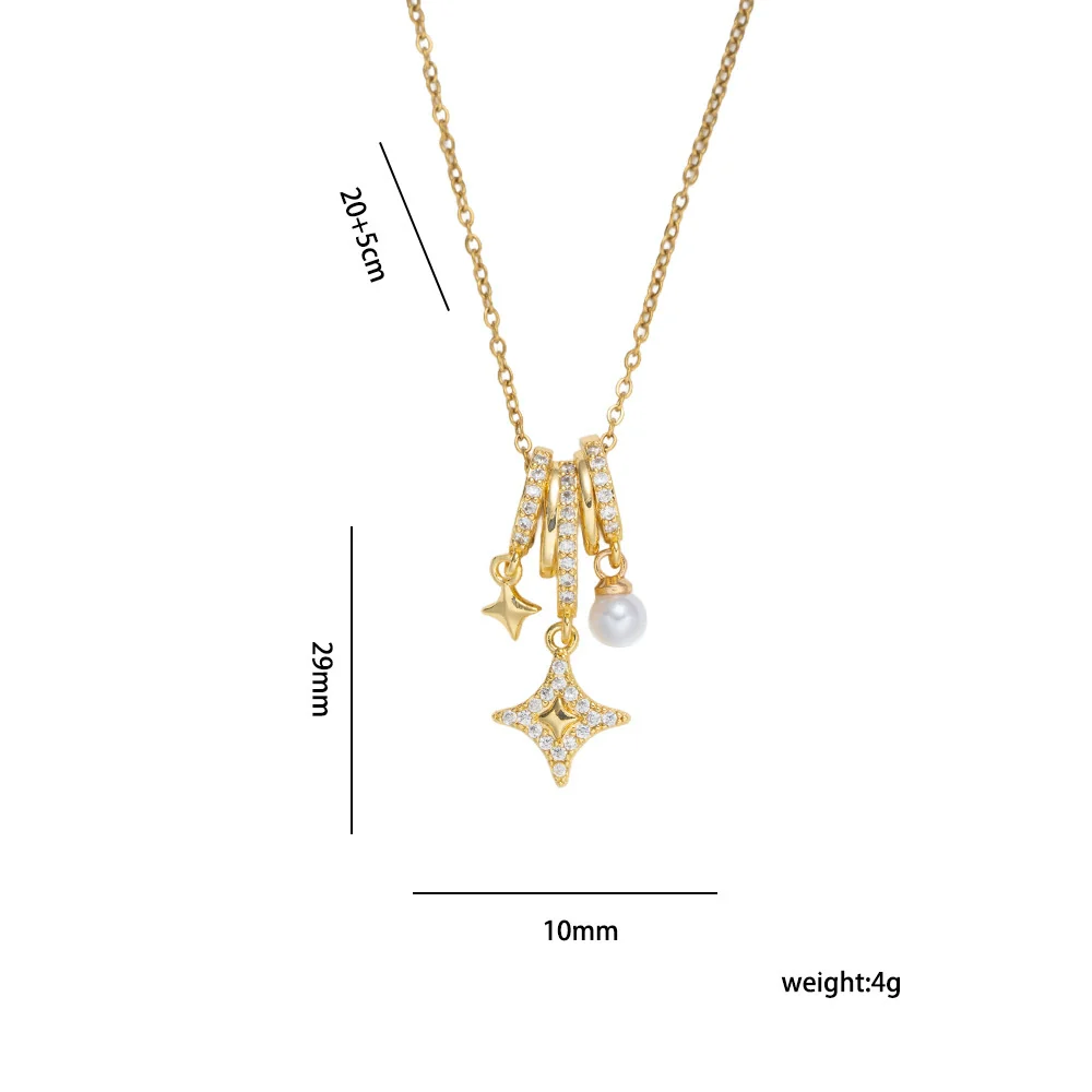 Wholesale Women's Star Pattern Pearl Ring And Full Diamond Necklace With Titanium Steel And Copper Inlaid Zircon O Word Chain Gold Plated - Image 4