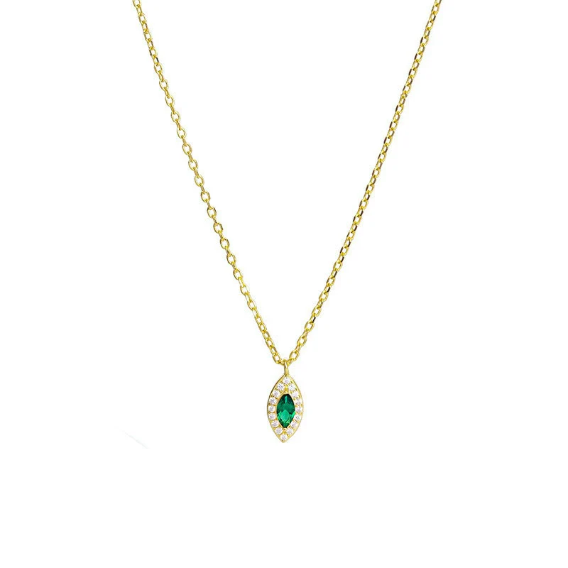 Wholesale Women's Sterling Silver 14K Gold Plated Emerald Rhombus Pendant Ochain Necklace With Eye Of Horus Retro Design - Image 3