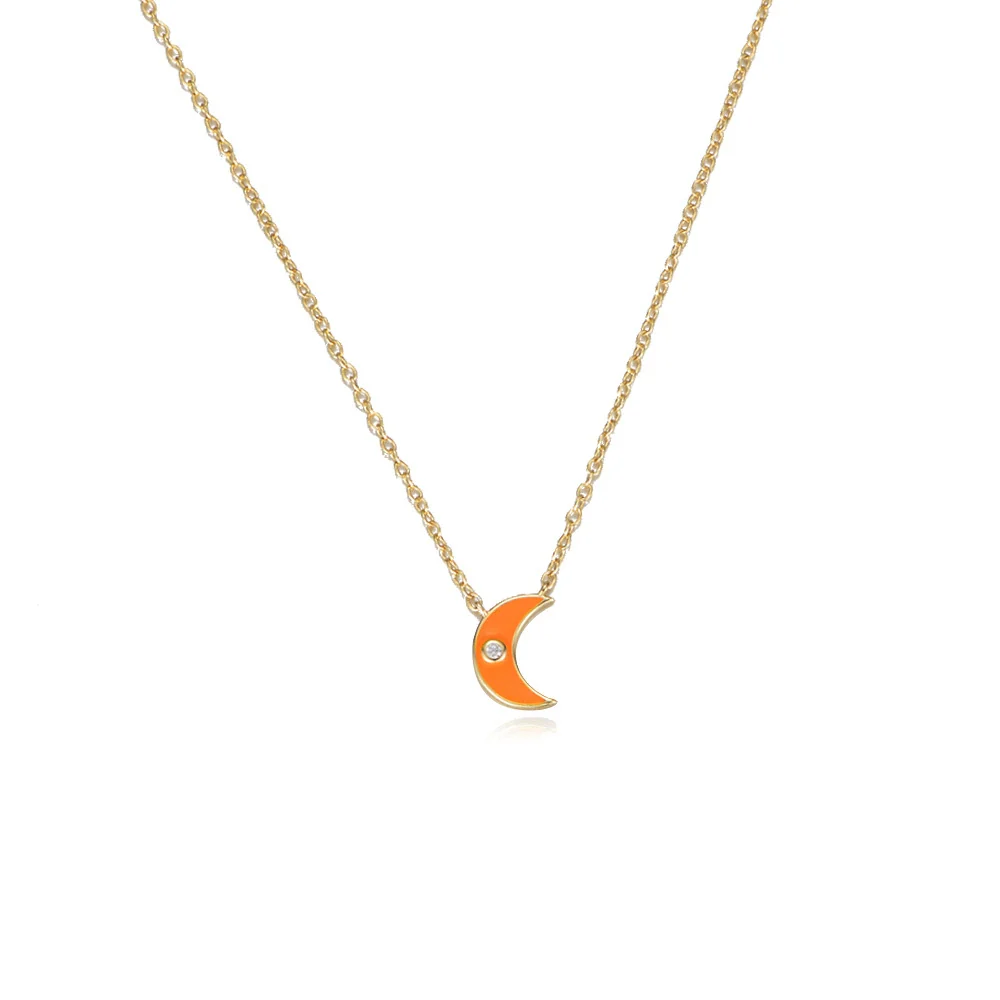 Wholesale Women's Sterling Silver 925 Geometric Dripping Oil Moon Clavicle Chain Necklace - Image 5