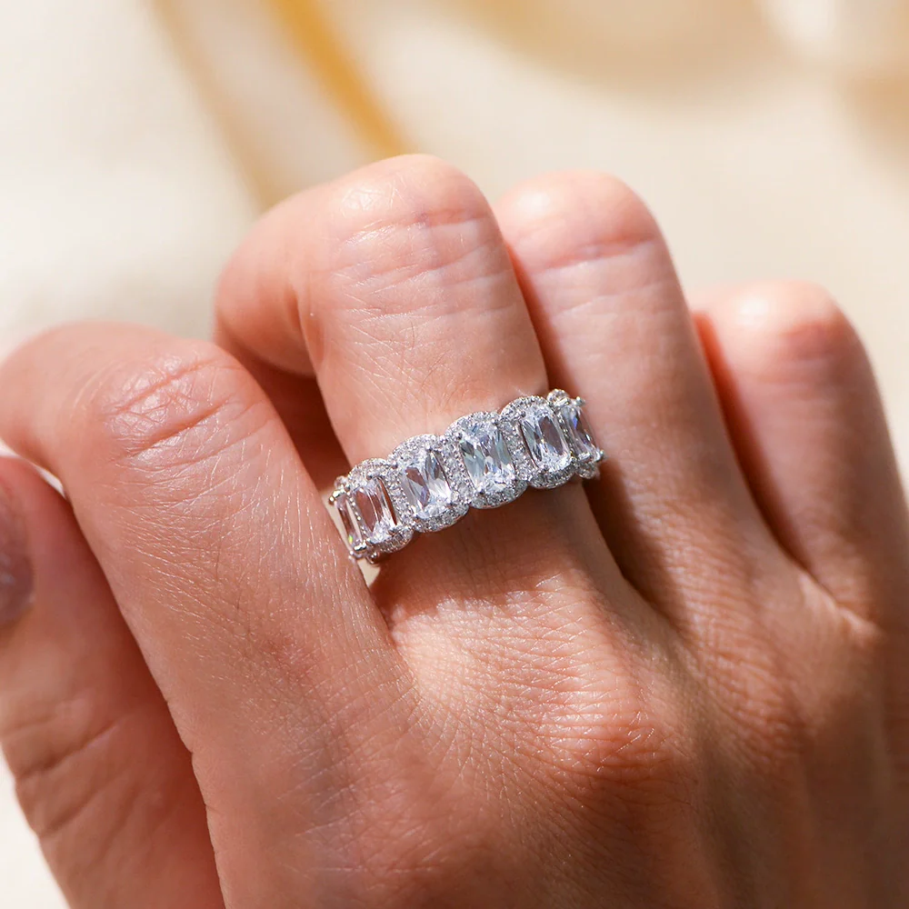 Wholesale Women's Sterling Silver Geometric Diamond Ring And Bracelet