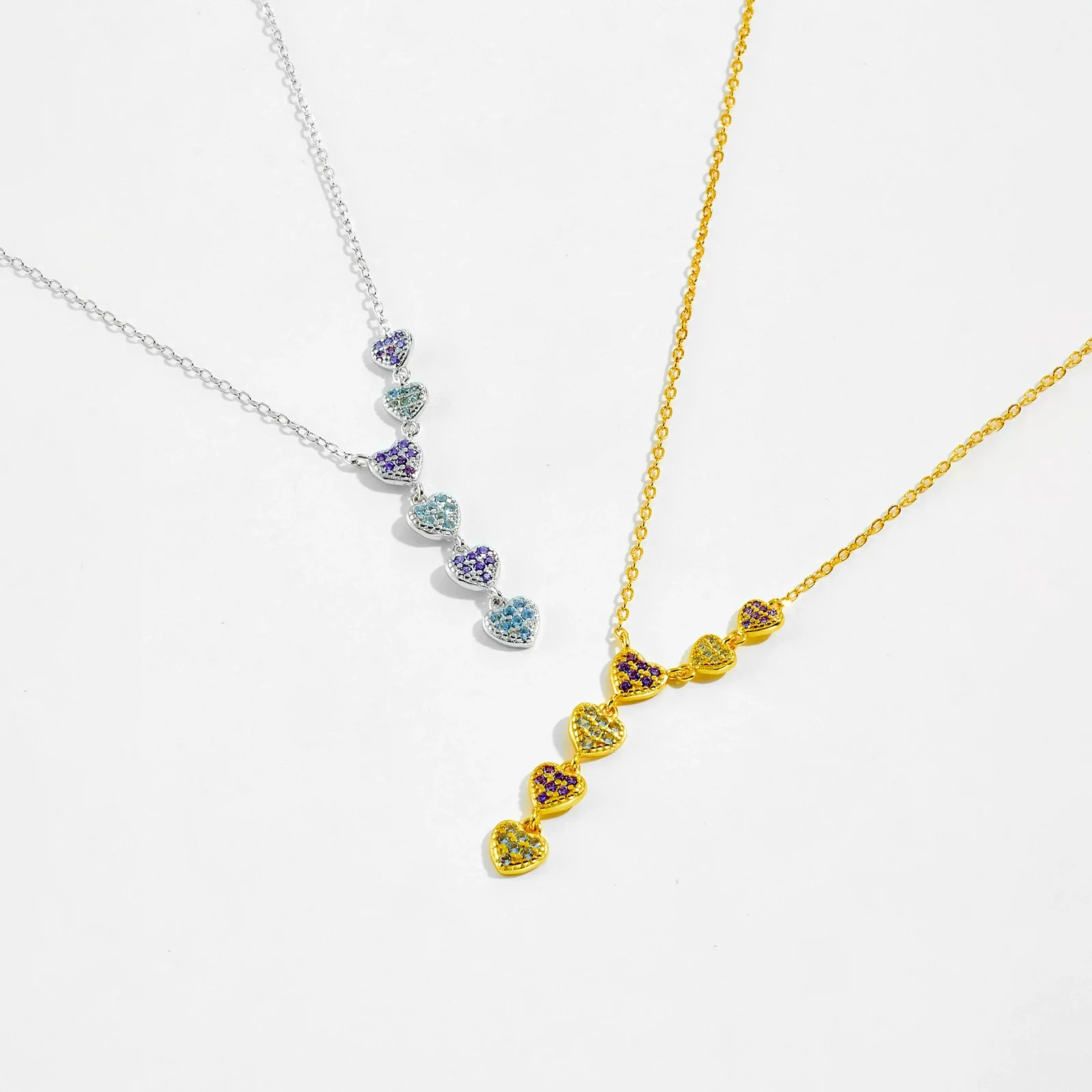 Wholesale Women's Sterling Silver Geometric Love Pendant Zircon Necklace With Platinum And 18K Gold Electroplating - Image 3