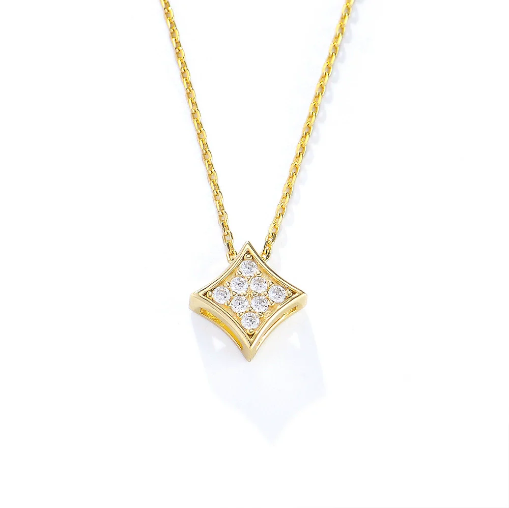 Wholesale Women's Sterling Silver Geometric Square Zircon Pendant Necklace With Cross Chain And Diamond Design - Image 5