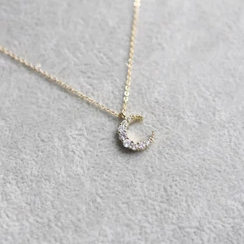Wholesale Women's Sterling Silver Moon Necklace With Micropaved Zircon And Geometric Pattern 14K Gold Plated - Image 4
