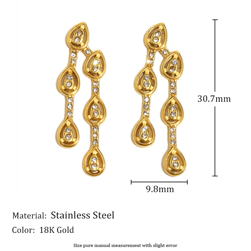 Wholesale Women's Stylish Minimalist Personality Stainless Steel Electroplated 18K Gold Drop Shape Zircon Earrings - Image 2