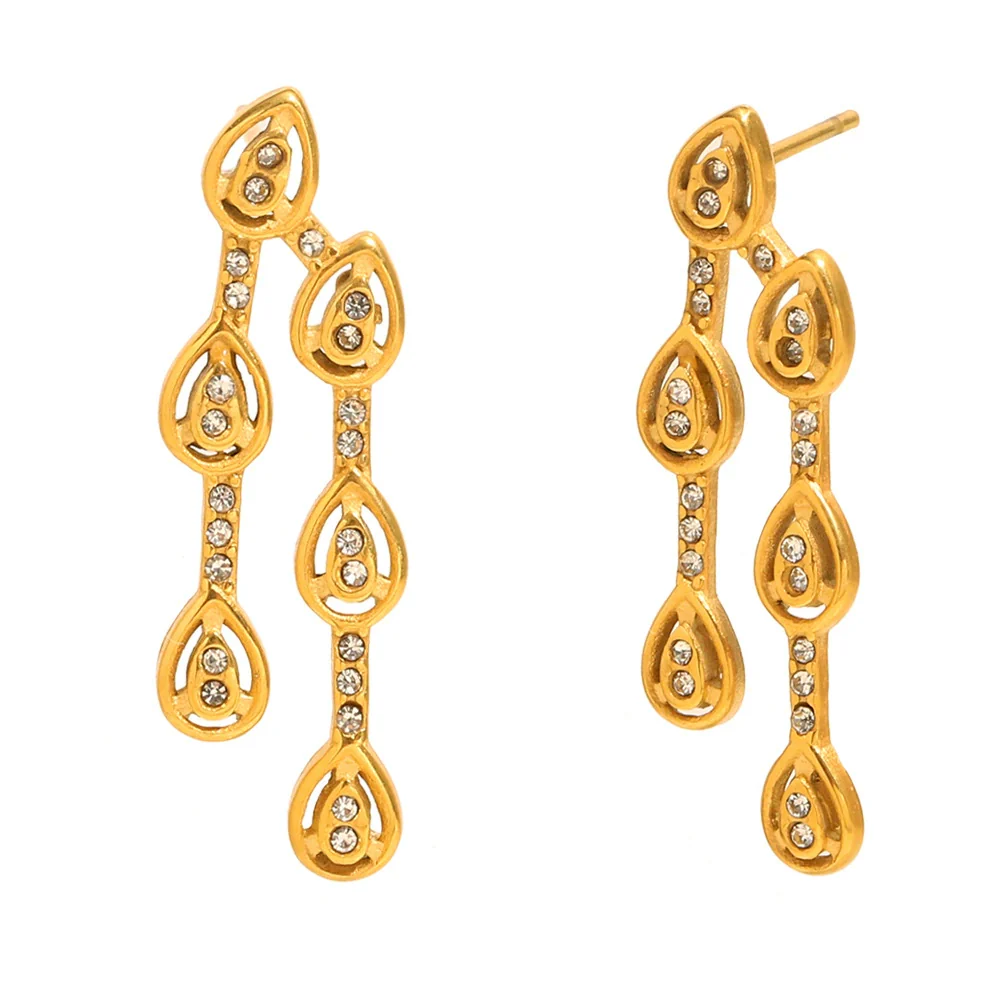 Wholesale Women's Stylish Minimalist Personality Stainless Steel Electroplated 18K Gold Drop Shape Zircon Earrings - Image 5