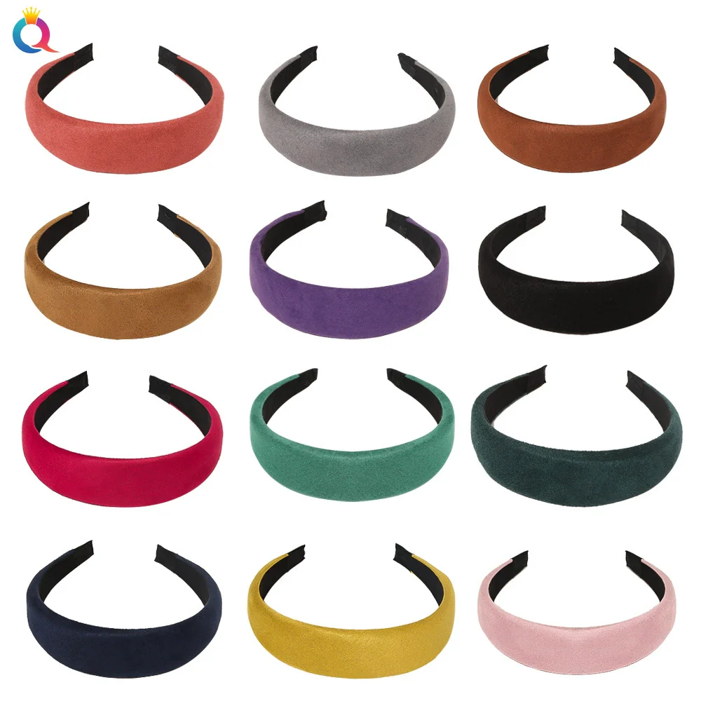 Wholesale Women's Suede Widebrimmed Handwoven Plaid Geometric Headband - Image 2