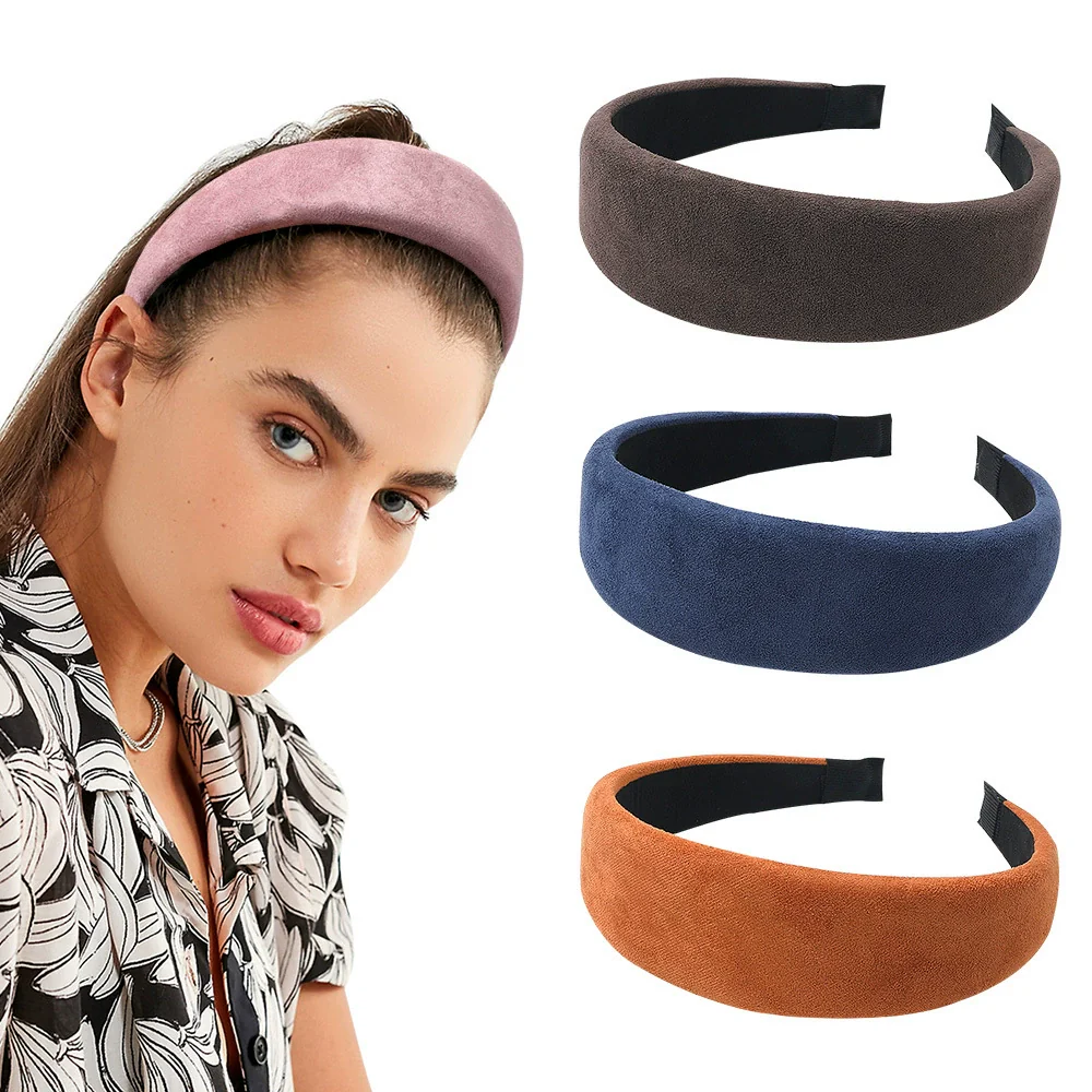 Wholesale Women's Suede Widebrimmed Handwoven Plaid Geometric Headband - Image 3