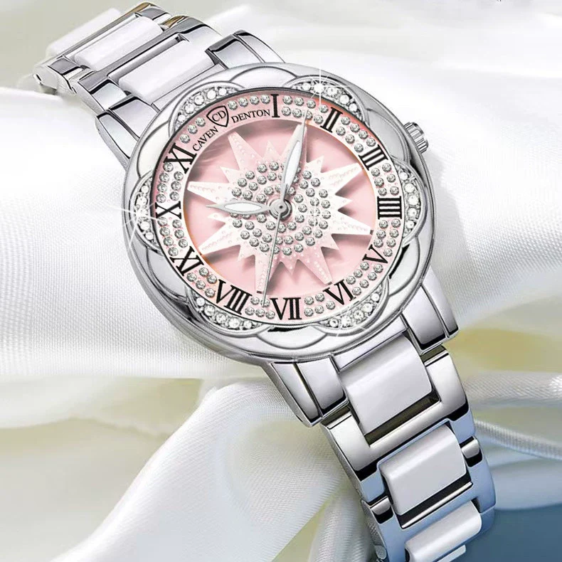 Wholesale Women's Sunflower Ceramic Quartz Watch With Alloy Strap Stainless Steel Buckle Mineral Reinforced Glass Mirror Round Dial And Spiral Crown - Image 2