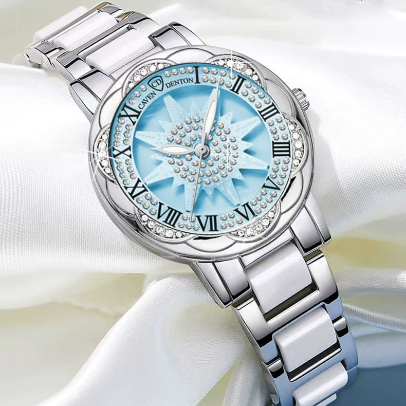 Wholesale Women's Sunflower Ceramic Quartz Watch With Alloy Strap Stainless Steel Buckle Mineral Reinforced Glass Mirror Round Dial And Spiral Crown - Image 3