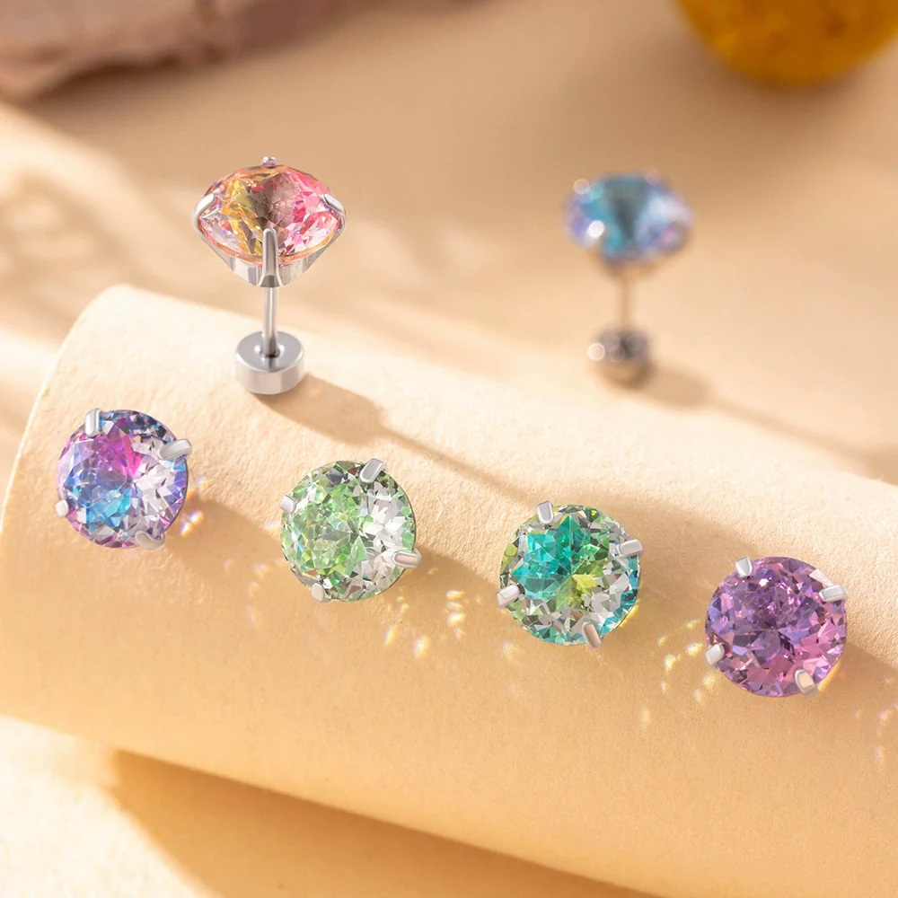 Wholesale Women's Sweet Geometric Inlaid Zircon Titanium Steel Ear Nail - Image 2