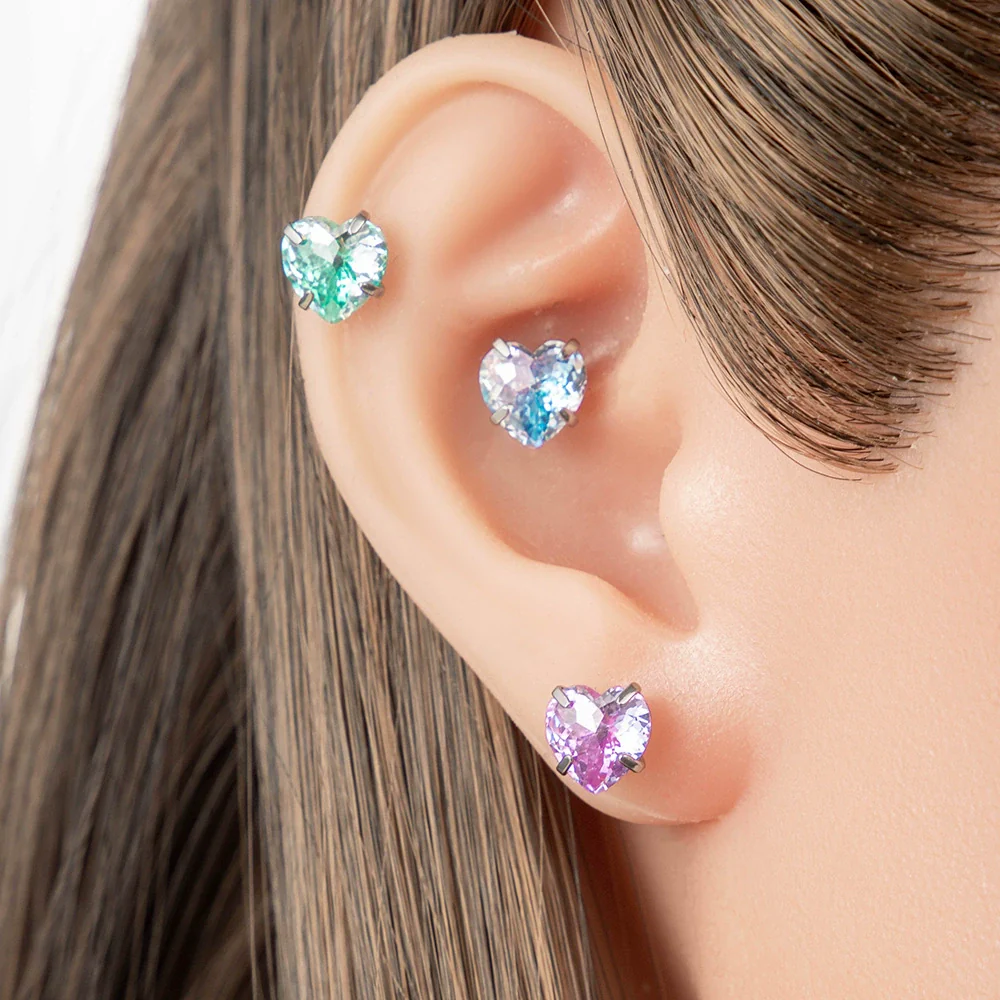 Wholesale Women's Sweet Style Heartshaped Zircon Inlaid Titanium Steel Ear Nail - Image 3