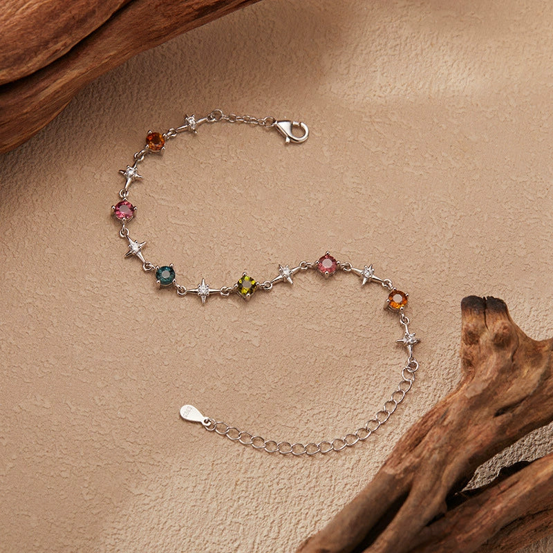 Wholesale Women's Sweet Style Natural Tourmaline S925 Sterling Silver Star Shaped Gemstone Set Bracelet - Image 2