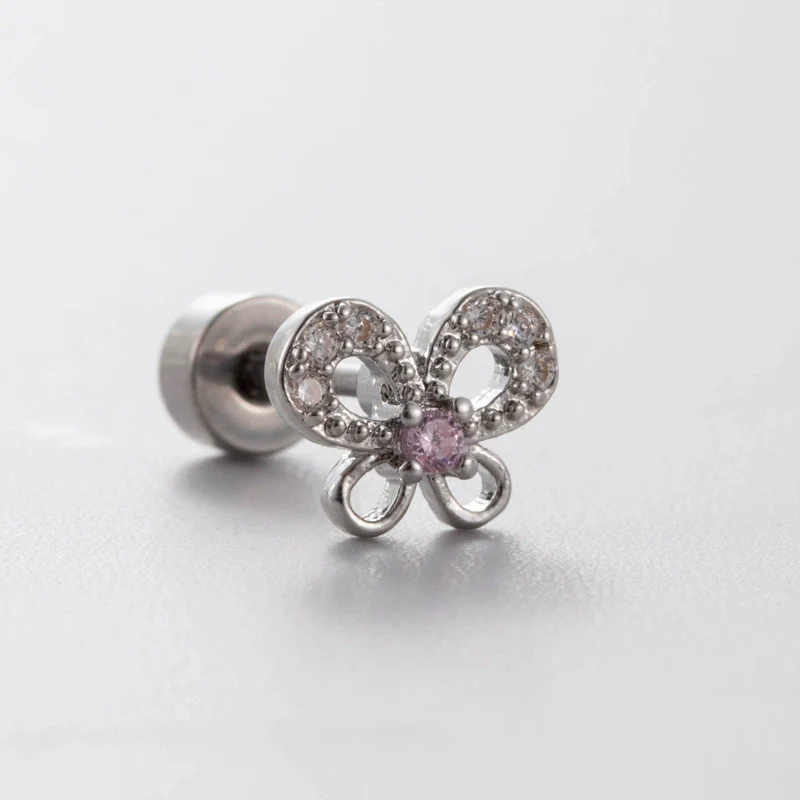 Wholesale Women's Sweet Style Titanium Steel Earrings With Pink Zircon And Heart Shape Design - Image 8