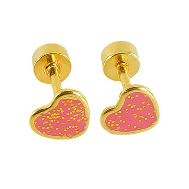Wholesale Women's Sweet Style Titanium Steel Heart Shaped Dripping Oil Earrings - Image 5