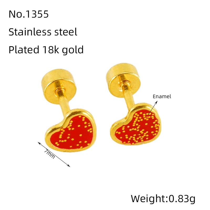 Wholesale Women's Sweet Style Titanium Steel Heart Shaped Dripping Oil Earrings - Image 8