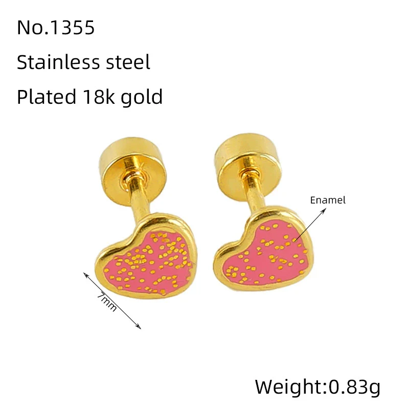 Wholesale Women's Sweet Style Titanium Steel Heart Shaped Dripping Oil Earrings - Image 9