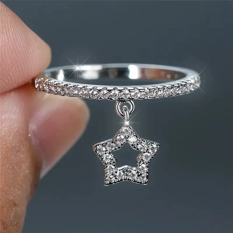 Wholesale Women's Sweet Stylish Copper Star Heartshaped Zircon Jewelry Pendant Ring - Image 2