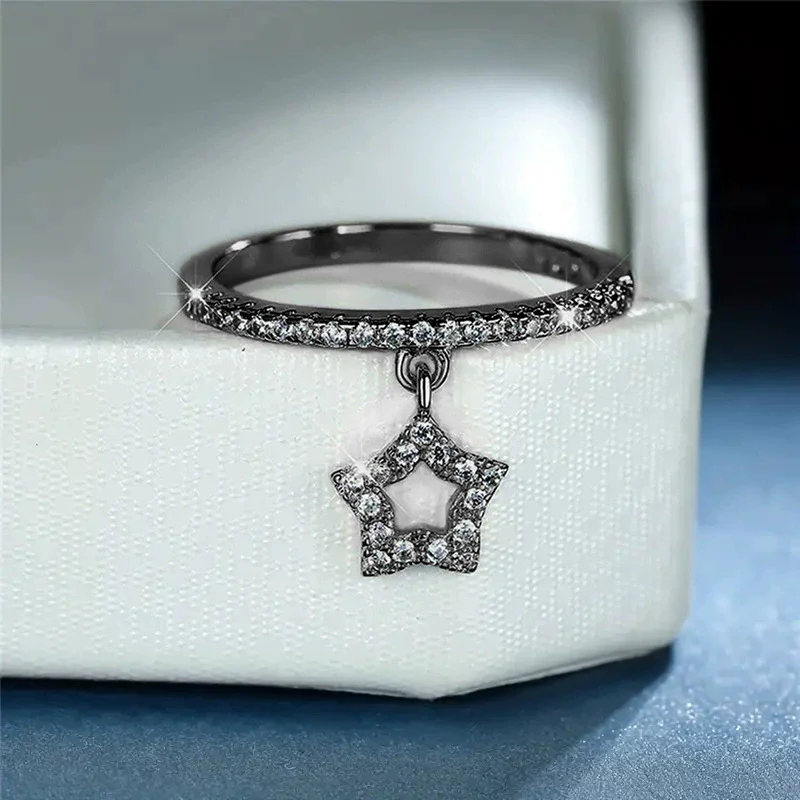 Wholesale Women's Sweet Stylish Copper Star Heartshaped Zircon Jewelry Pendant Ring - Image 3
