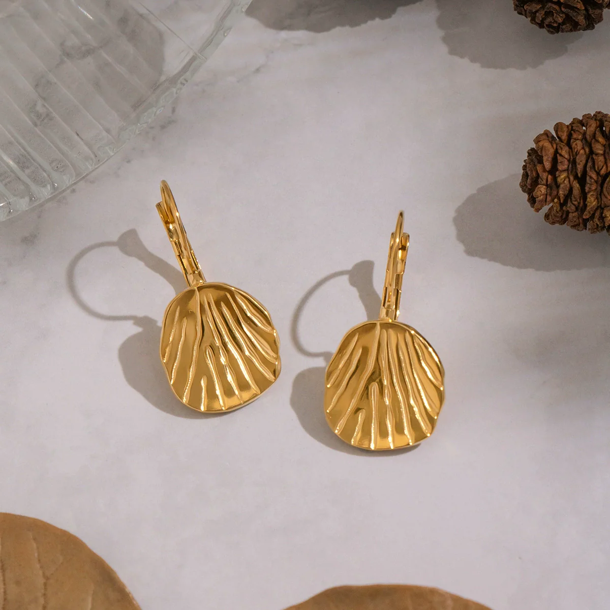 Wholesale Women's Textured Leaf Earrings Stainless Steel Pvd Furnace Vacuum Real Gold Plated Jewelry - Image 3