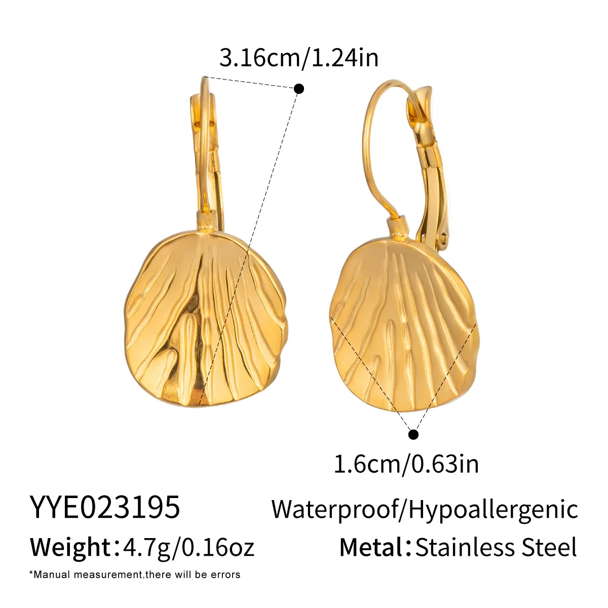 Wholesale Women's Textured Leaf Earrings Stainless Steel Pvd Furnace Vacuum Real Gold Plated Jewelry - Image 6